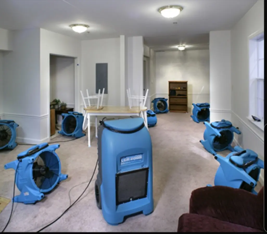 Air movers and dehumidifier setup for Water Extraction & Removal in Miami